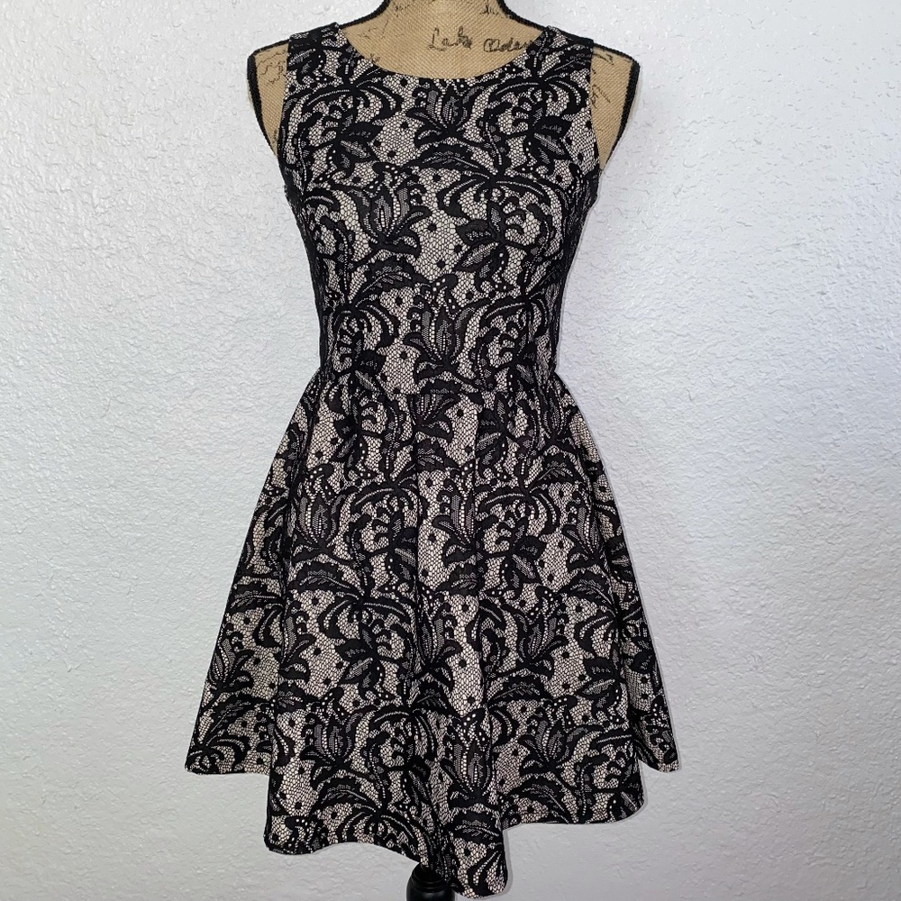 Sleeveless Skater Dress Lace Black and Cream HeartSoul